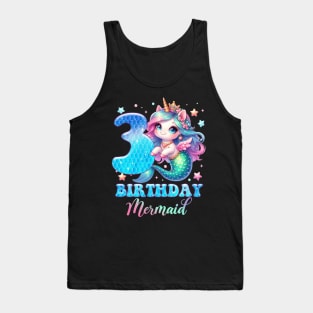 Unicorn Mermaid 3rd Birthday 3 Year Old Party Girls B-day Gift For Girls Kids Tank Top